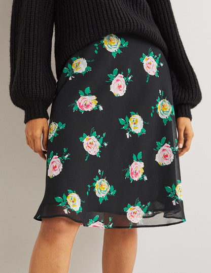 Crinkle Bias-cut Skirt-Black, Painterly Rose-4
