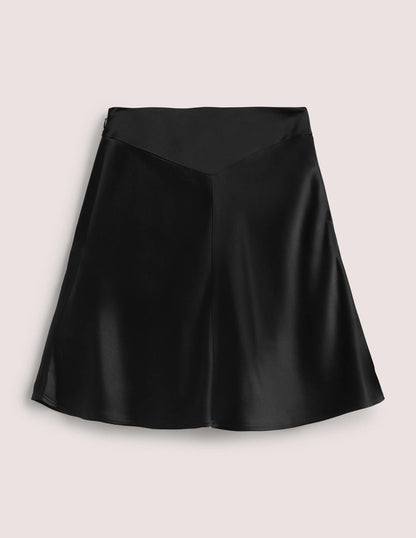 Black Satin Bias-cut Mini Skirt-Black-6