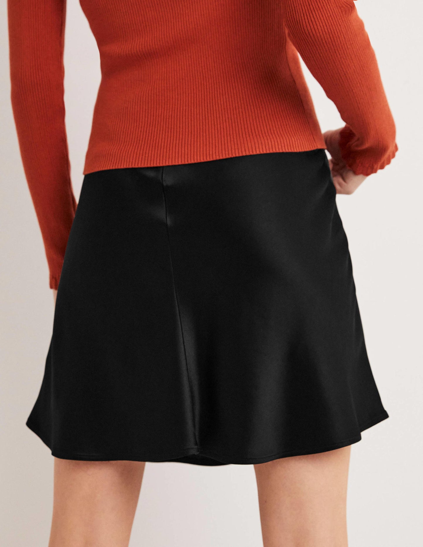 Black Satin Bias-cut Mini Skirt-Black