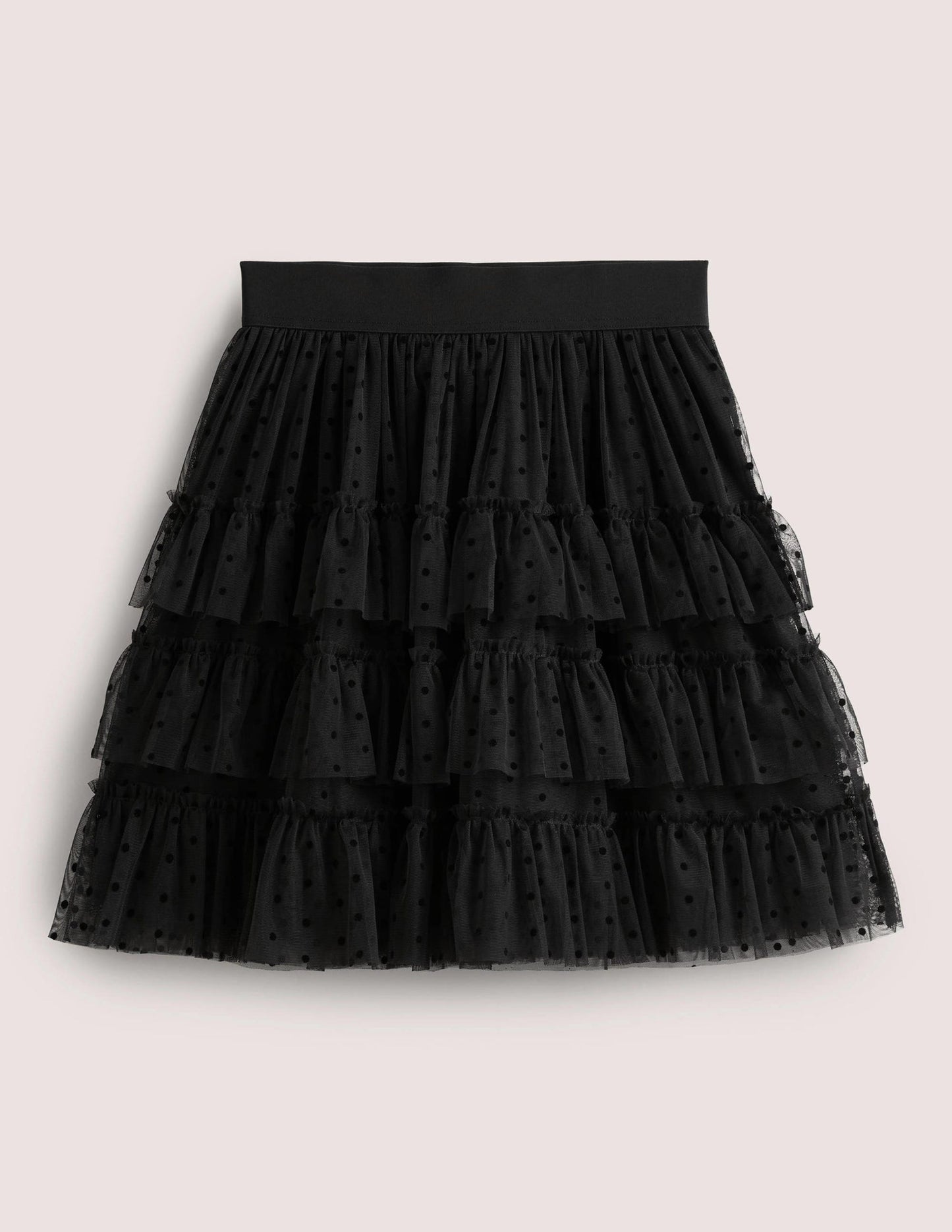 Black Polka Dot Ruffle Tulle Mini Skirt-Black