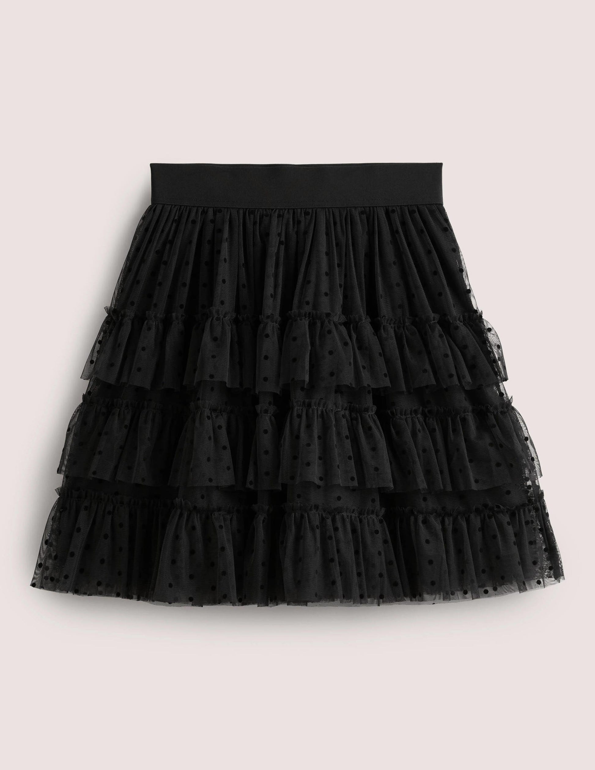 Black Polka Dot Ruffle Tulle Mini Skirt-Black-6