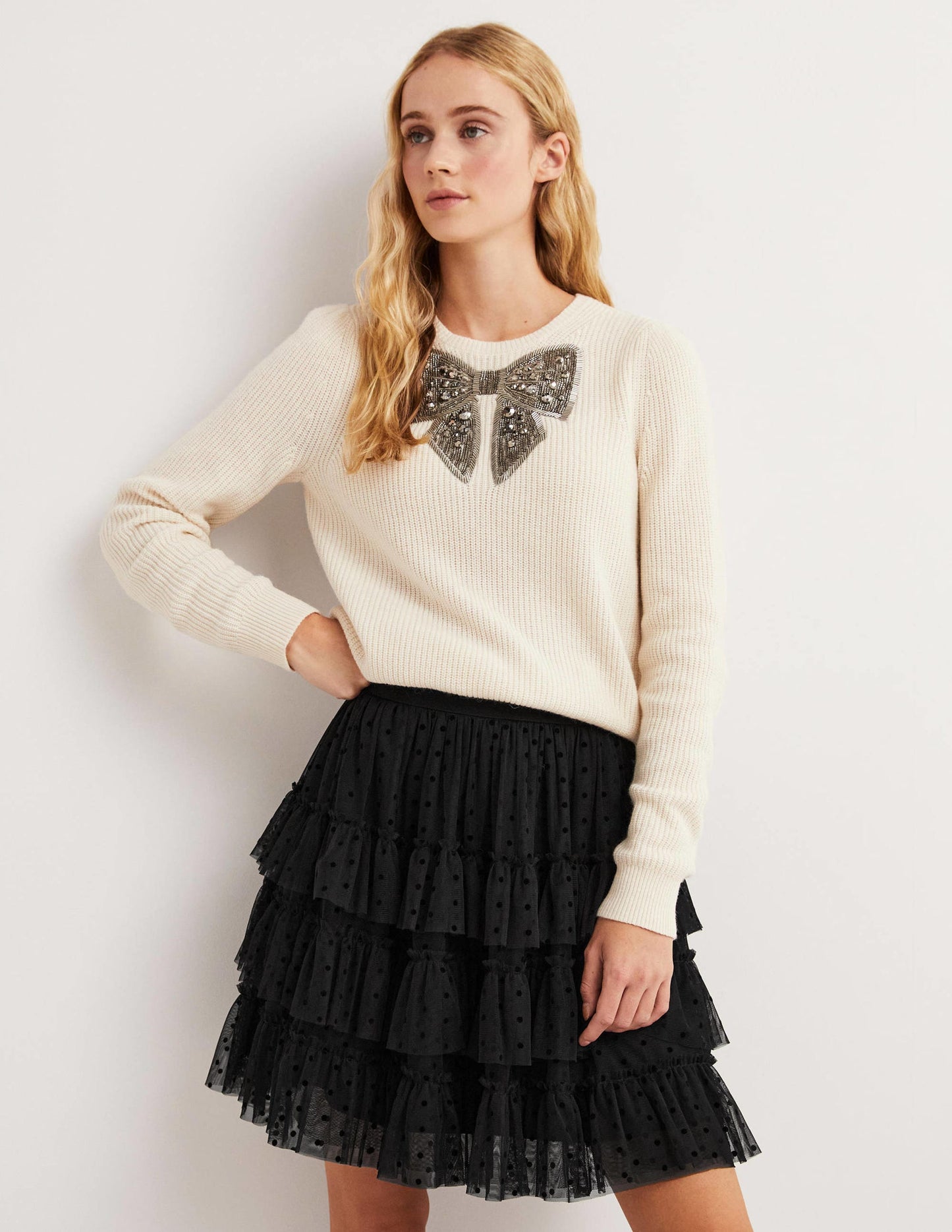 Black Polka Dot Ruffle Tulle Mini Skirt-Black