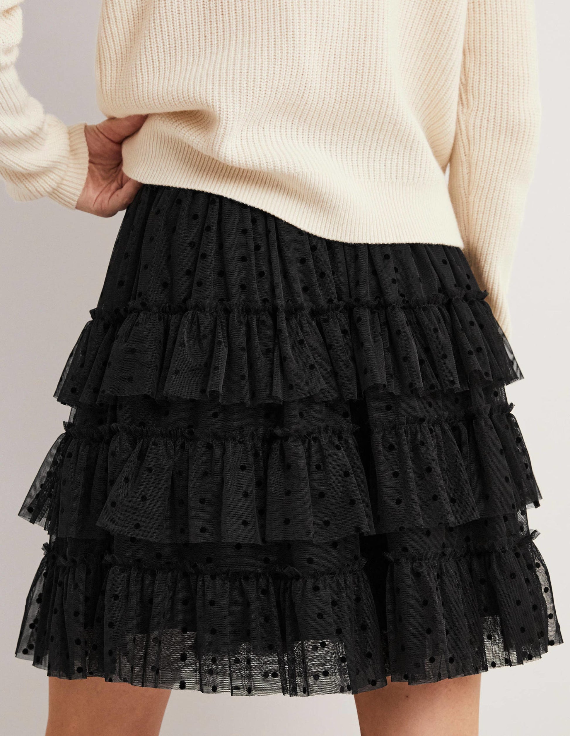 Black Polka Dot Ruffle Tulle Mini Skirt-Black-3