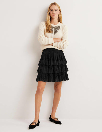 Black Polka Dot Ruffle Tulle Mini Skirt-Black-4