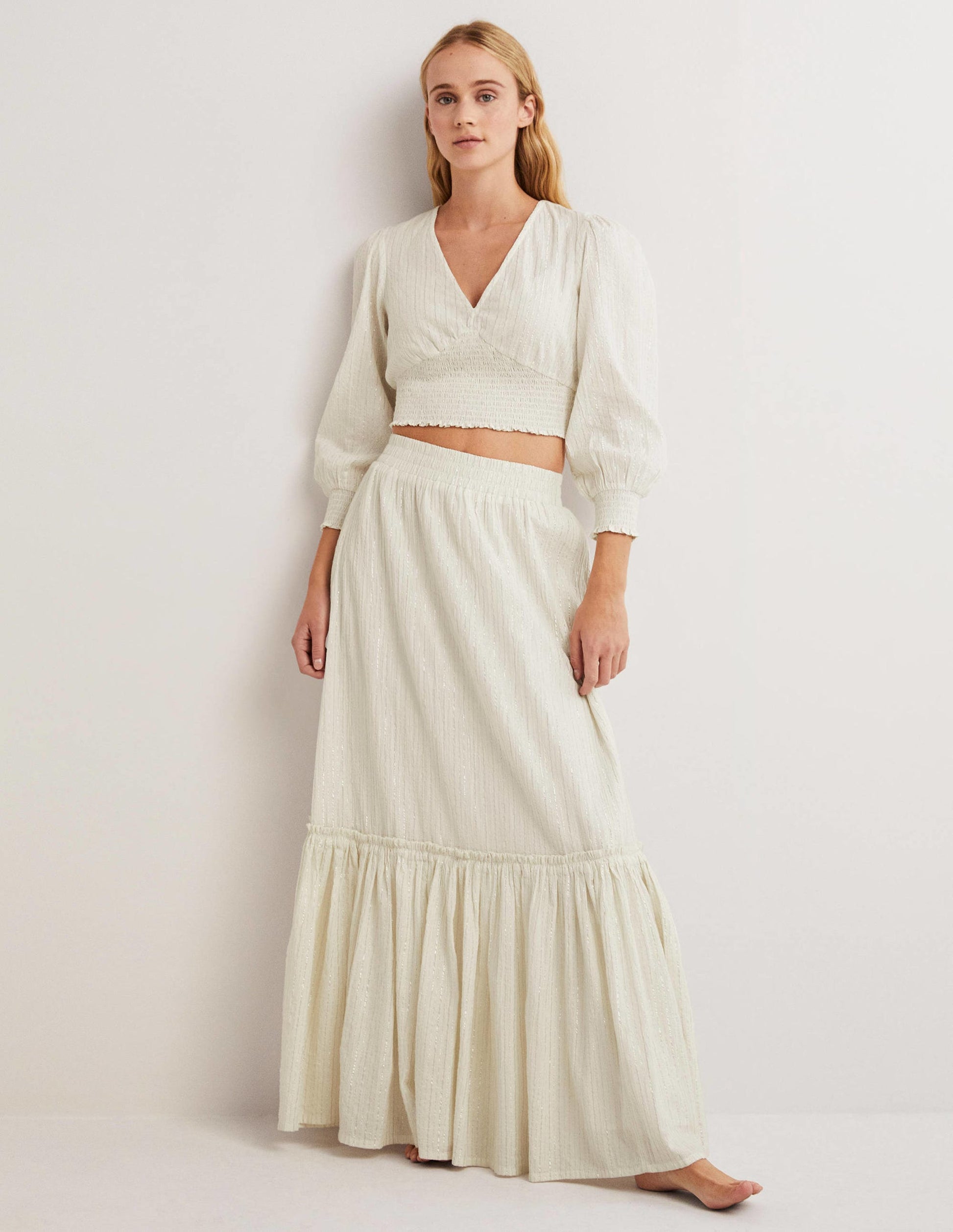 Cotton Metallic Maxi Skirt-Ivory Crinkle Lurex-1
