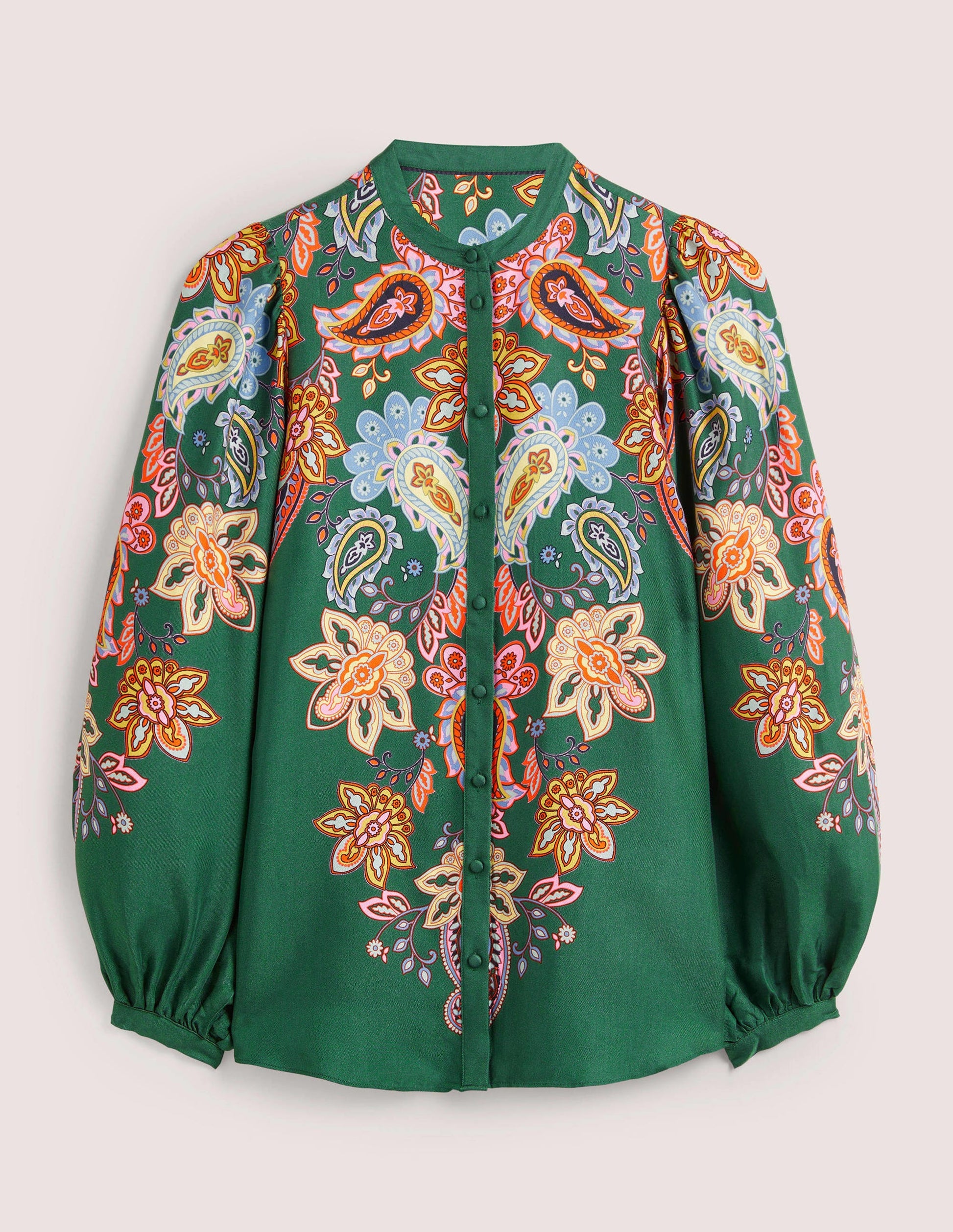 Blouson Sleeve Blouse-Trekking Green, Paisley Charm-5