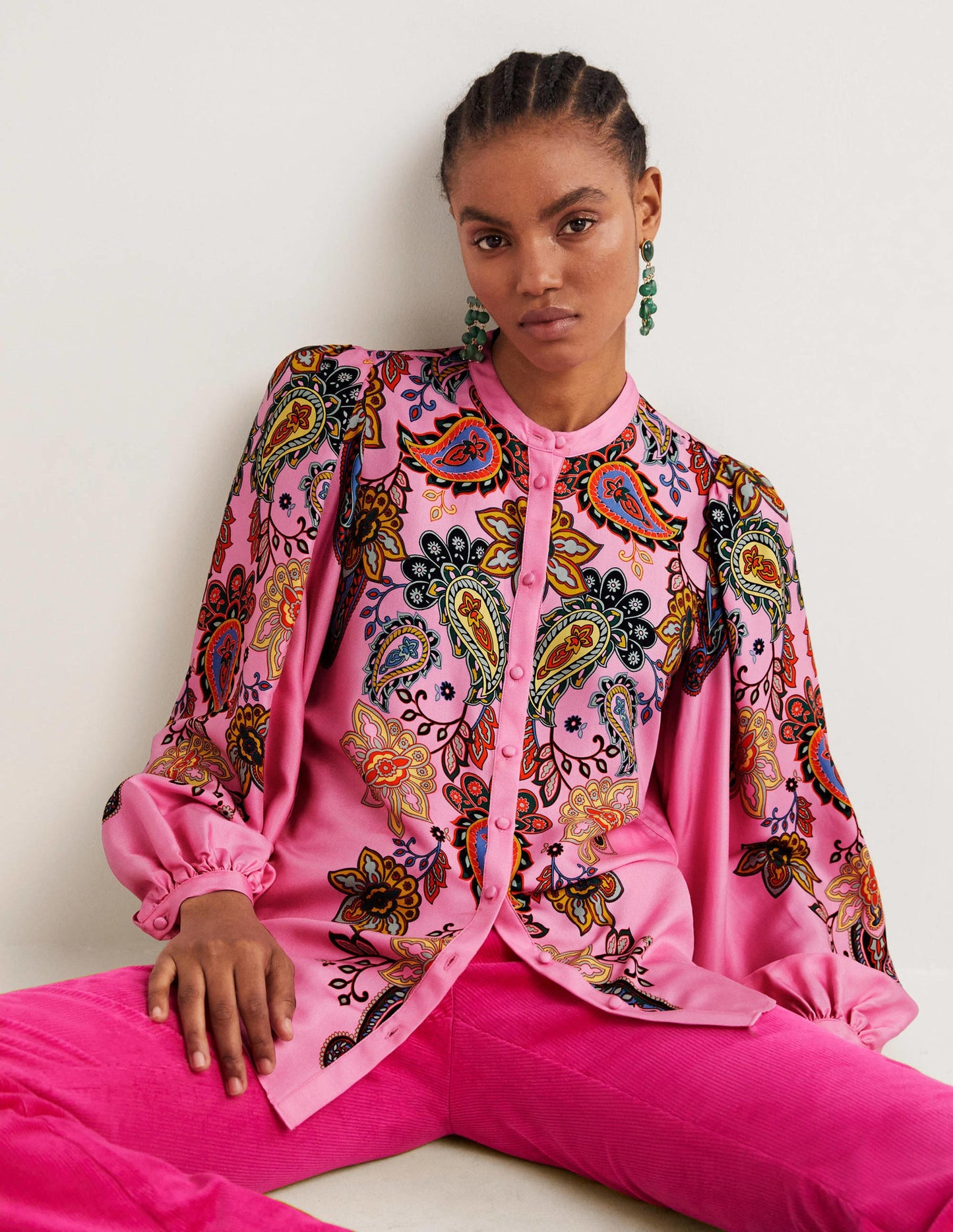 Blouson Sleeve Blouse-Cherry Blossom, Paisley Charm