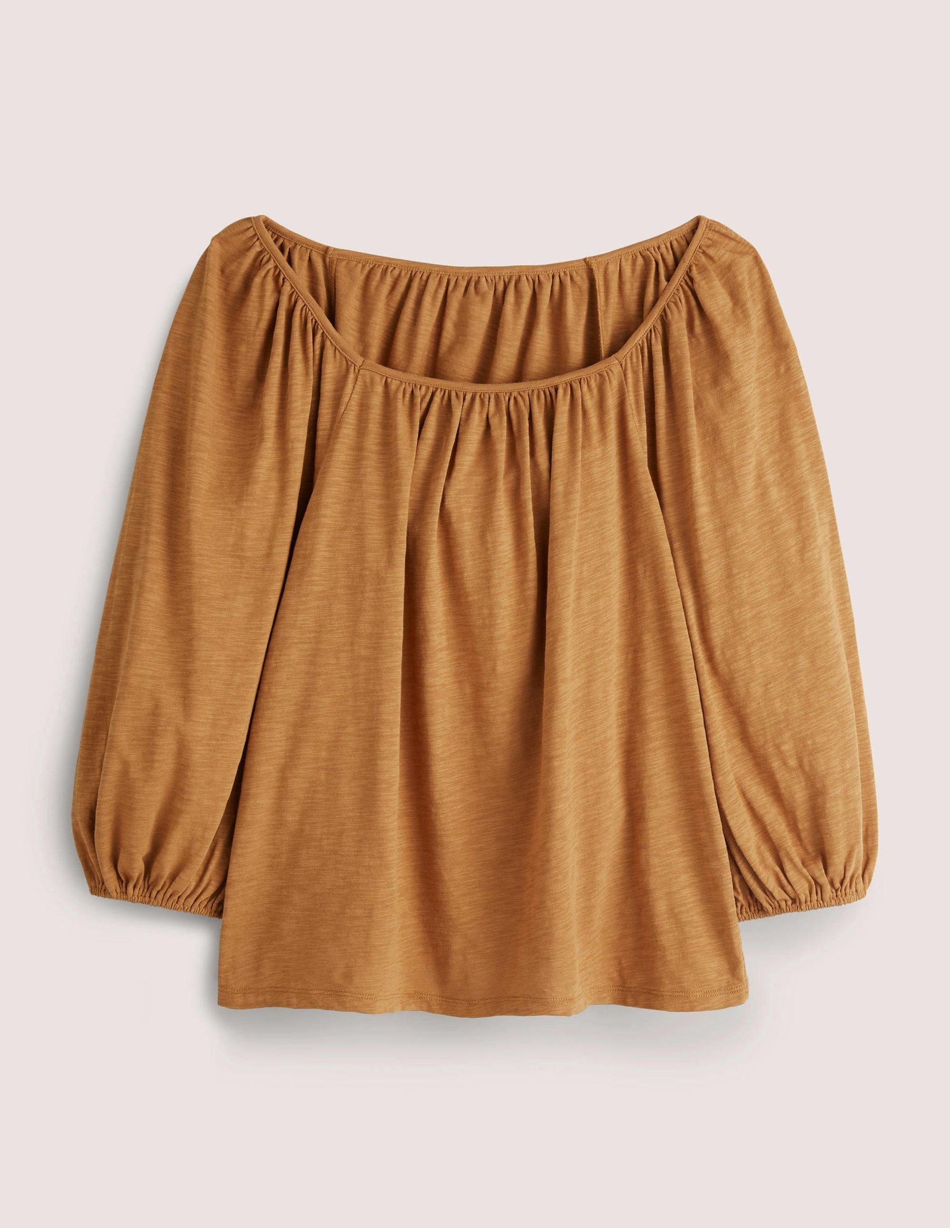 Blouson Sleeve Cotton Top-Butterscotch Brown-5