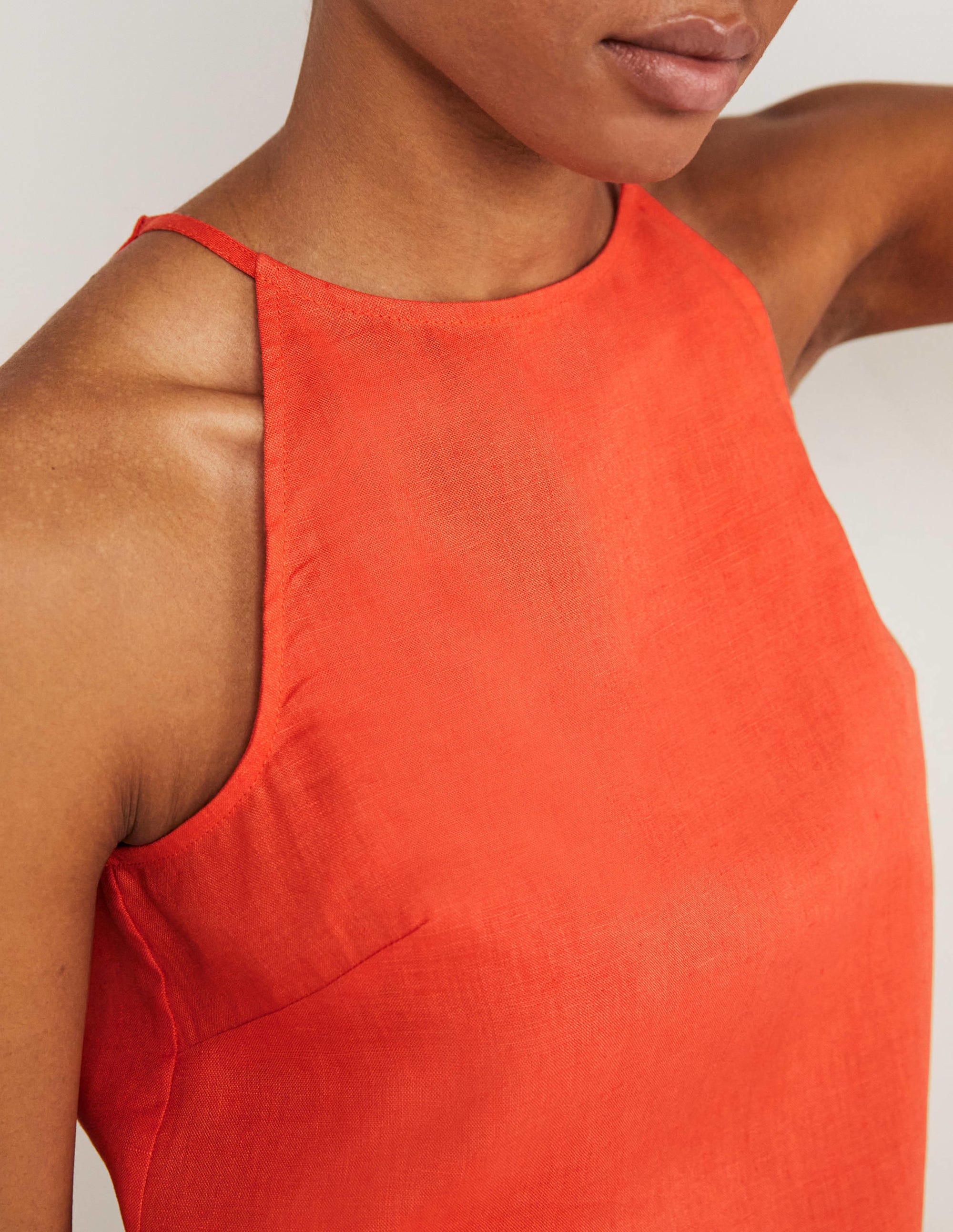 Strappy Halterneck Linen Top-Tigerlily Orange - Image 2