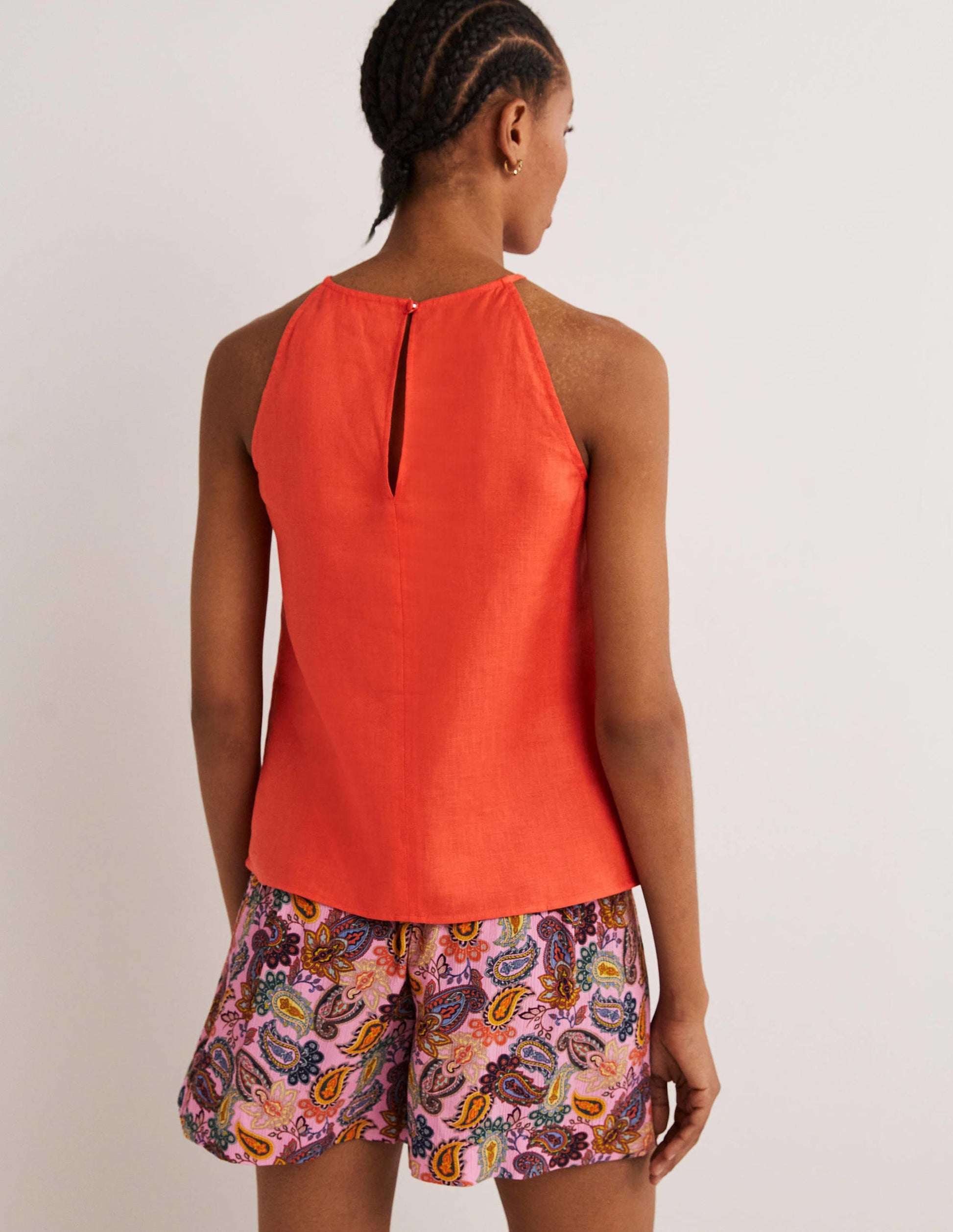 Strappy Halterneck Linen Top-Tigerlily Orange-3