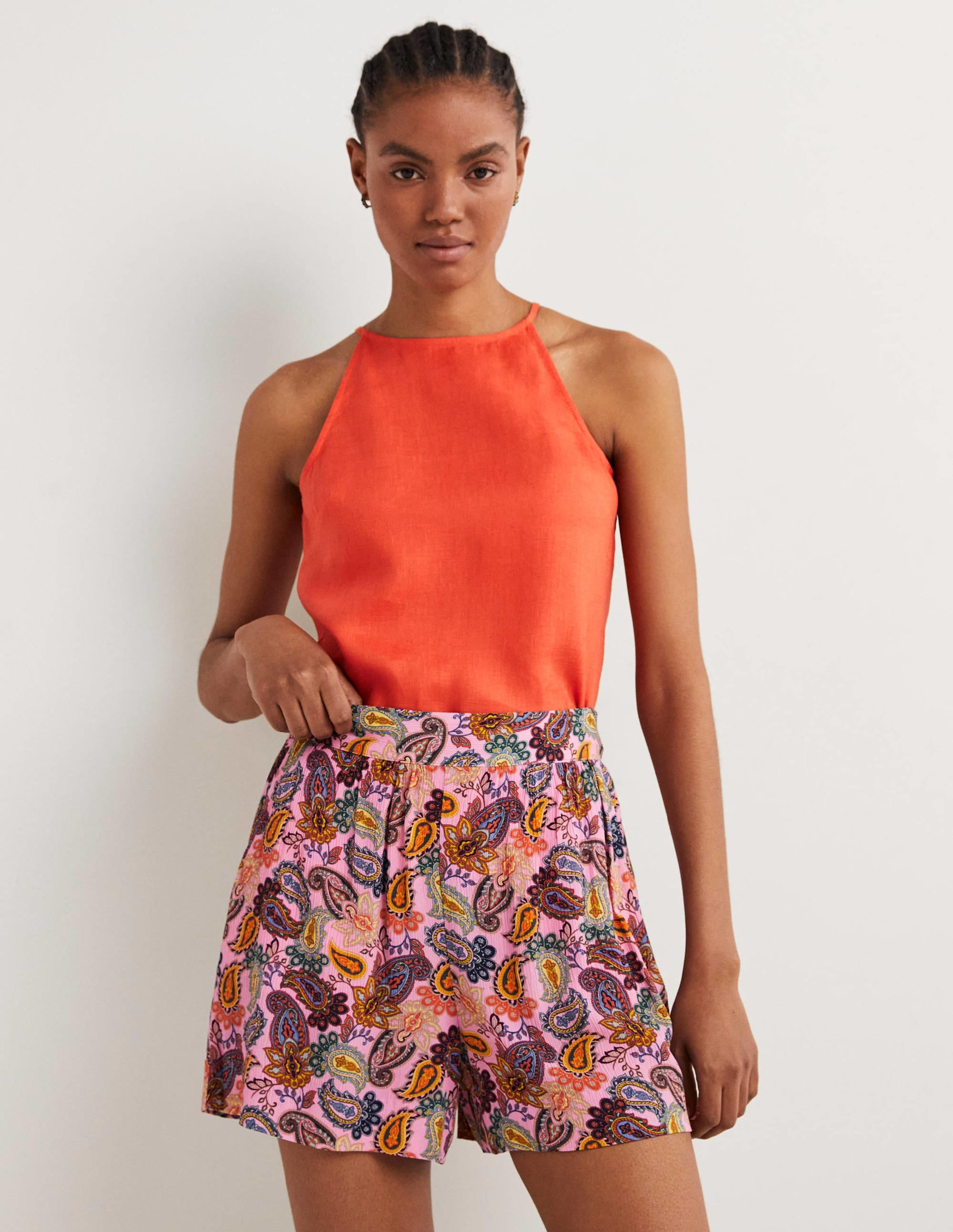 Strappy Halterneck Linen Top-Tigerlily Orange - Image 5