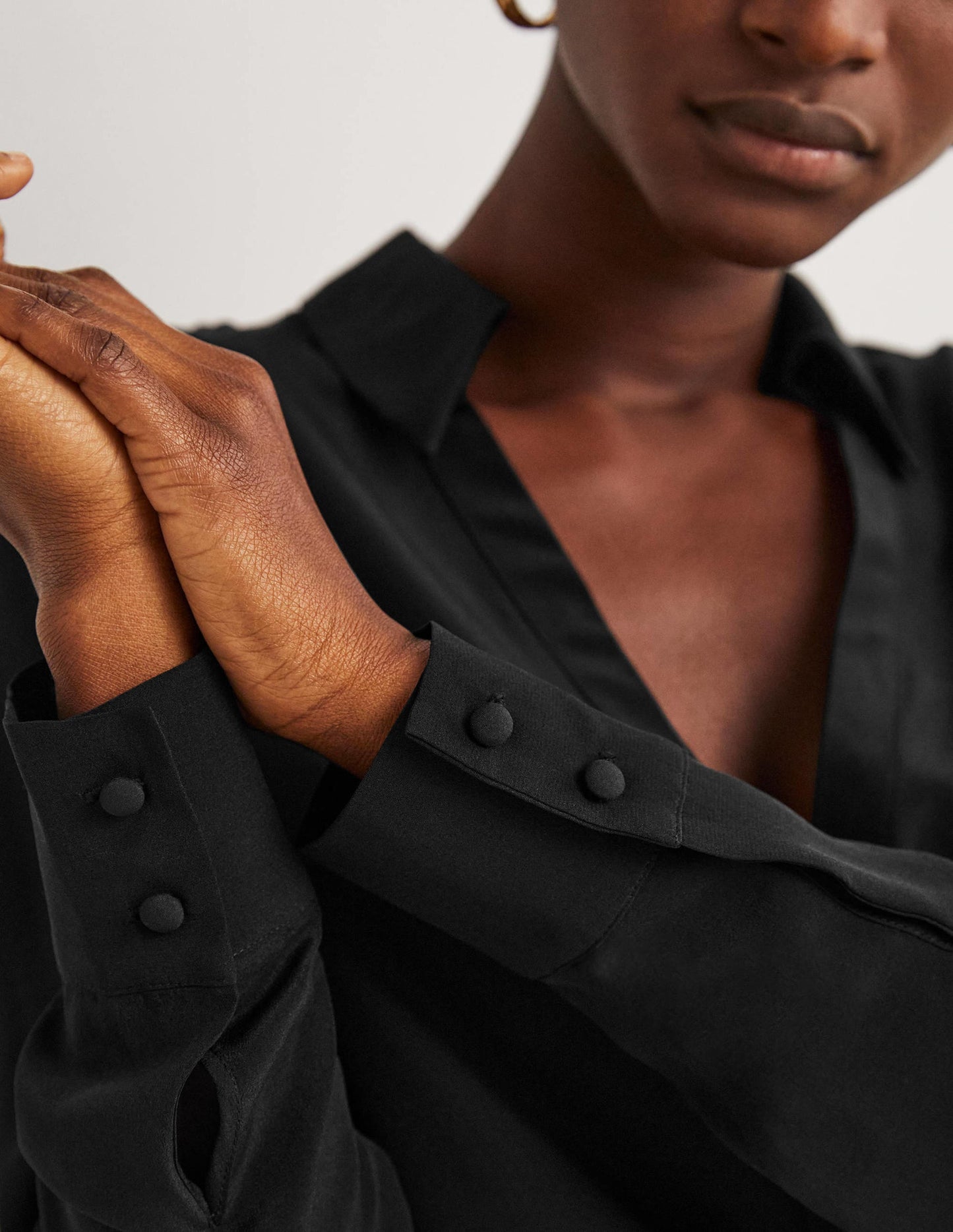 Collared Silk Top-Black