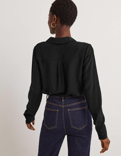 Collared Silk Top-Black-3
