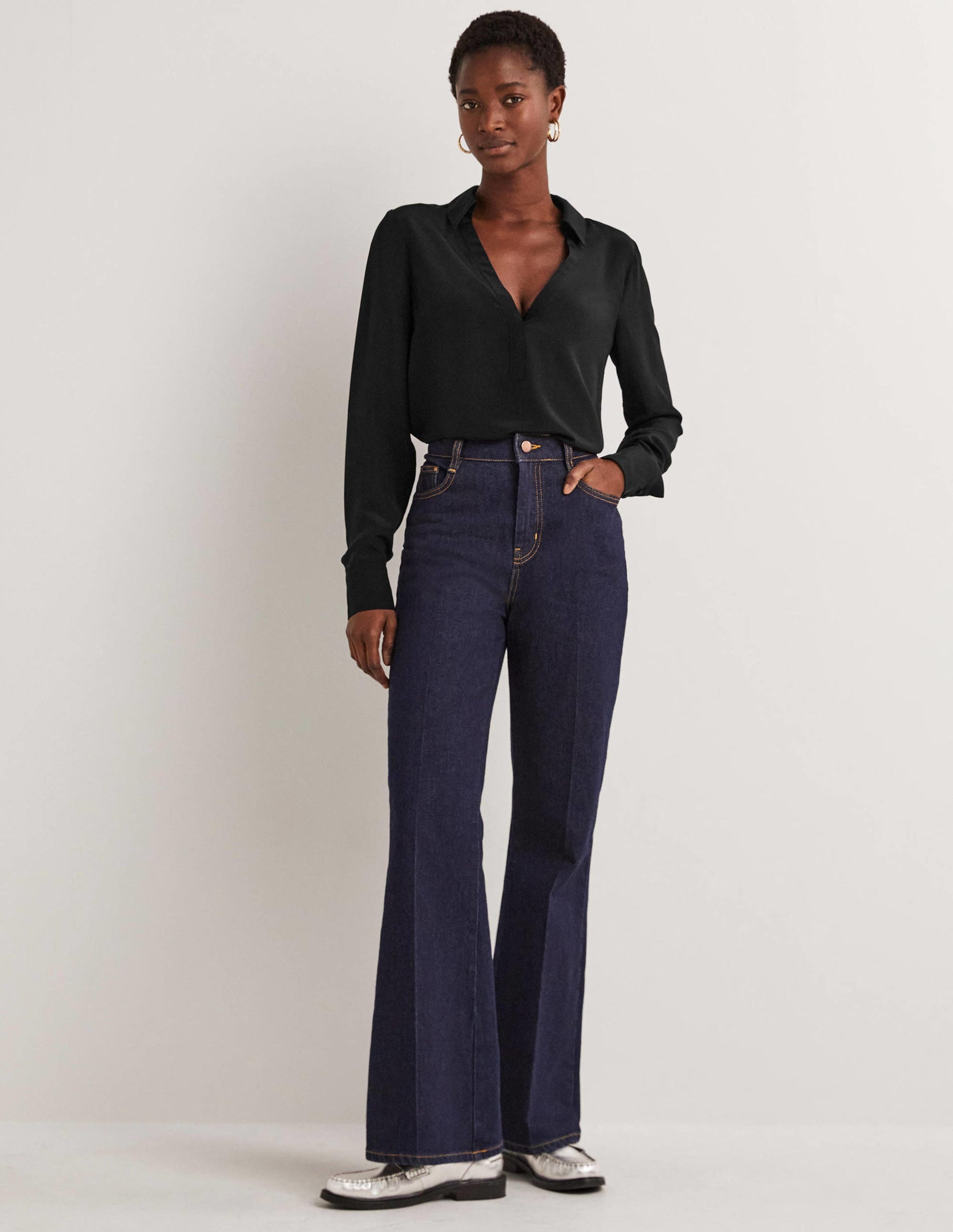 Collared Silk Top-Black-4