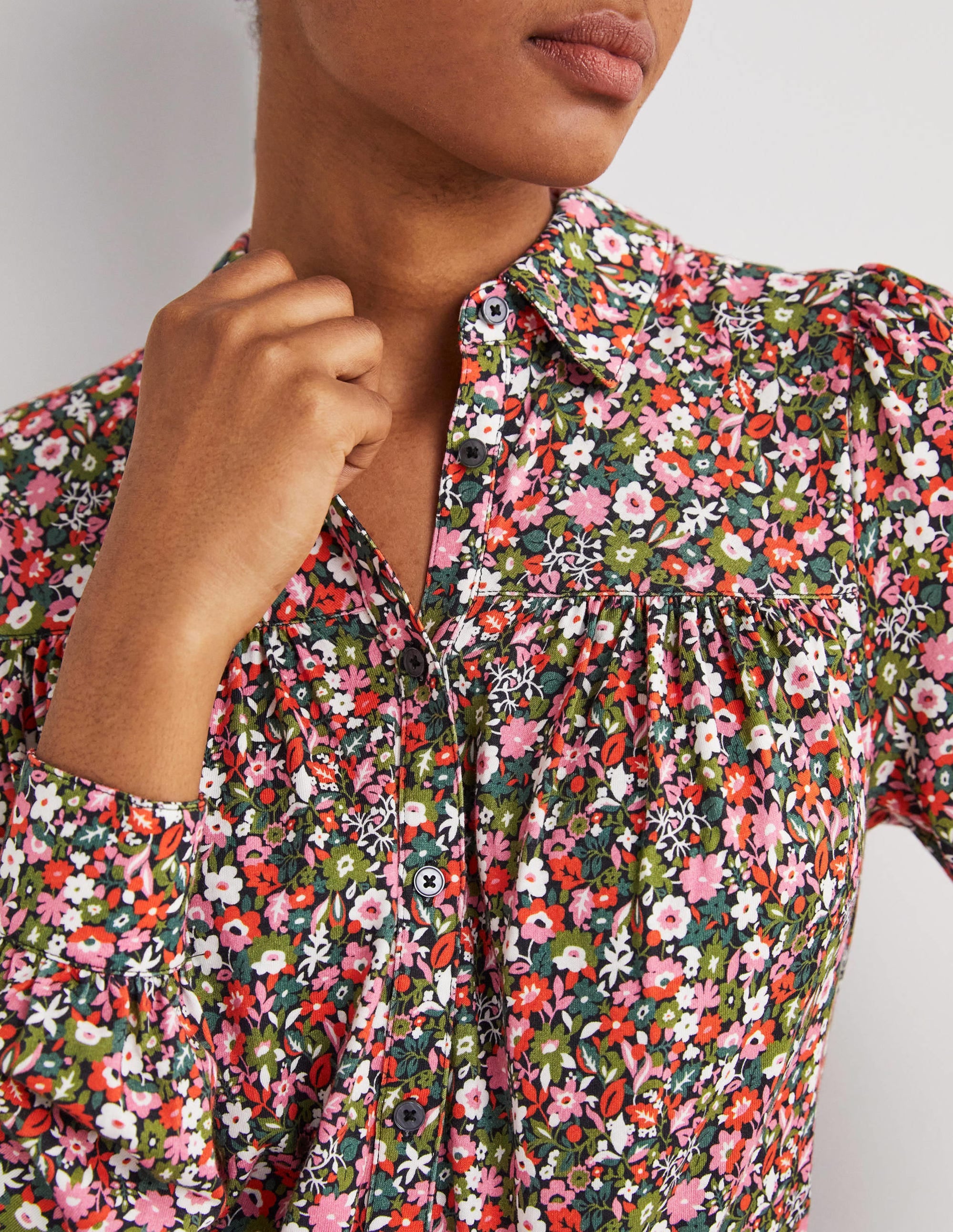 Gathered Detail Shirt-Multi, Floret Meadow - Image 2