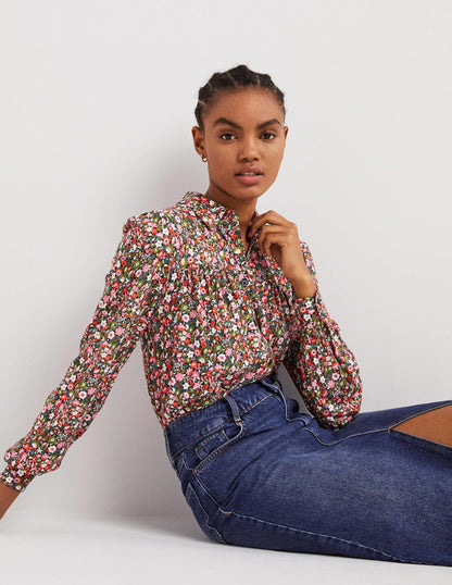 Gathered Detail Shirt-Multi, Floret Meadow-4