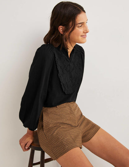 Embroidered Woven Mix Top-Black-1
