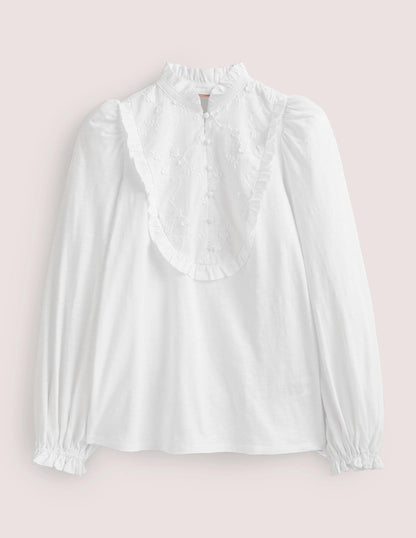 Embroidered Woven Mix Top-White-6