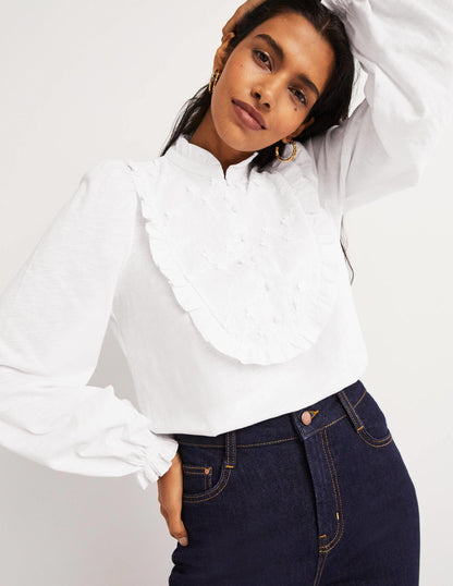 Embroidered Woven Mix Top-White-1
