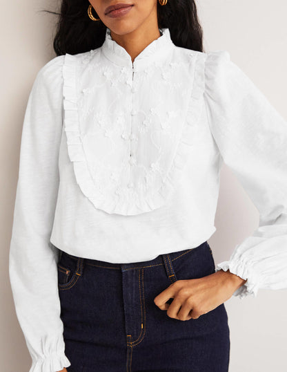 Embroidered Woven Mix Top-White-2