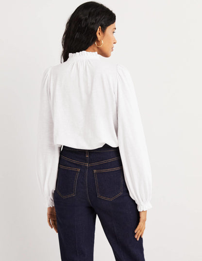 Embroidered Woven Mix Top-White-3
