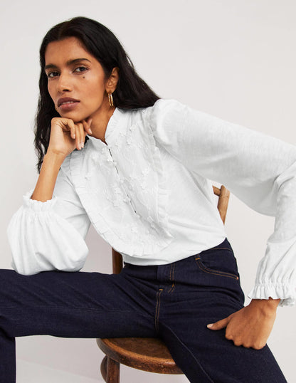 Embroidered Woven Mix Top-White-4