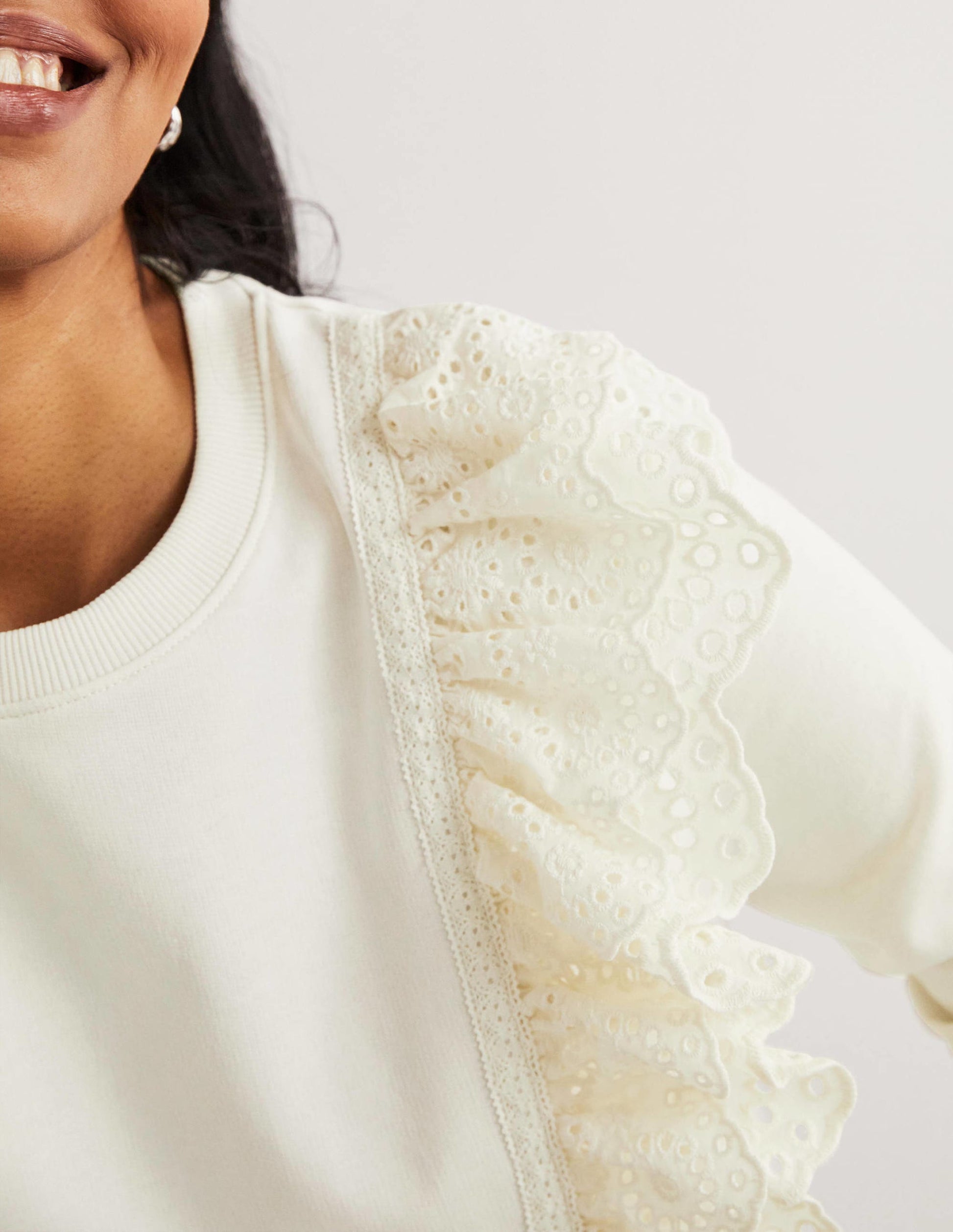 Broderie Insert Sweatshirt-Ivory-2