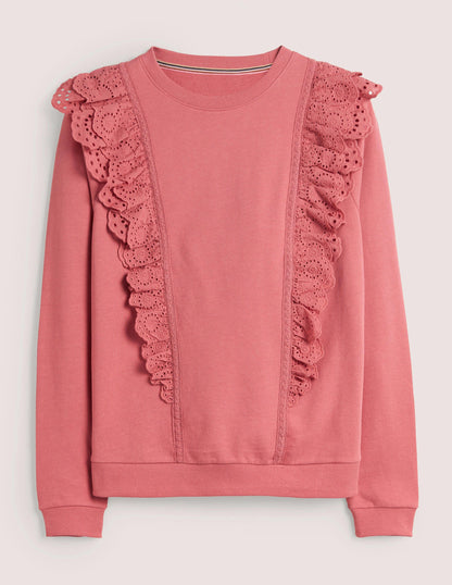 Broderie Insert Sweatshirt-Dusty Red-5