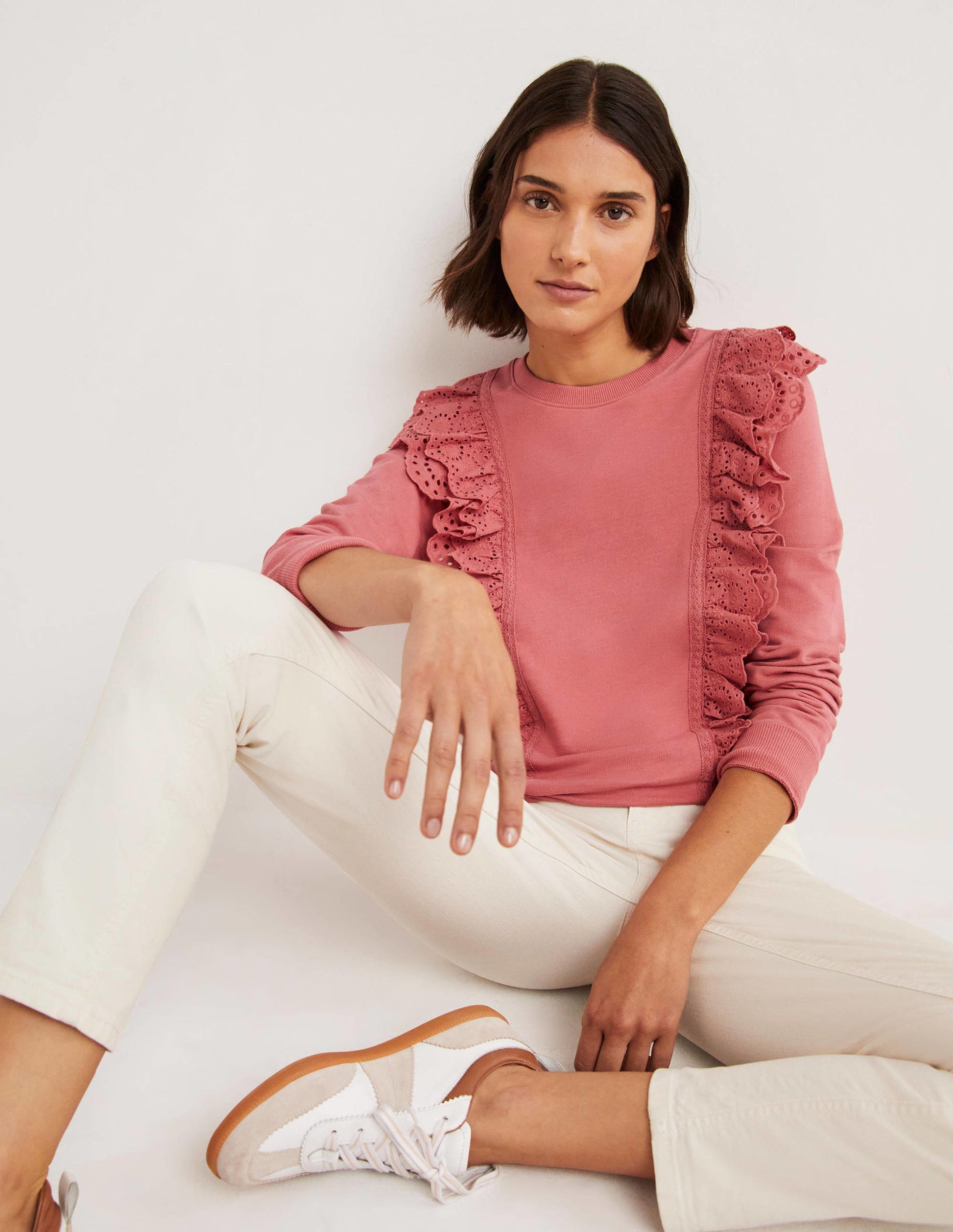 Broderie Insert Sweatshirt-Dusty Red-4