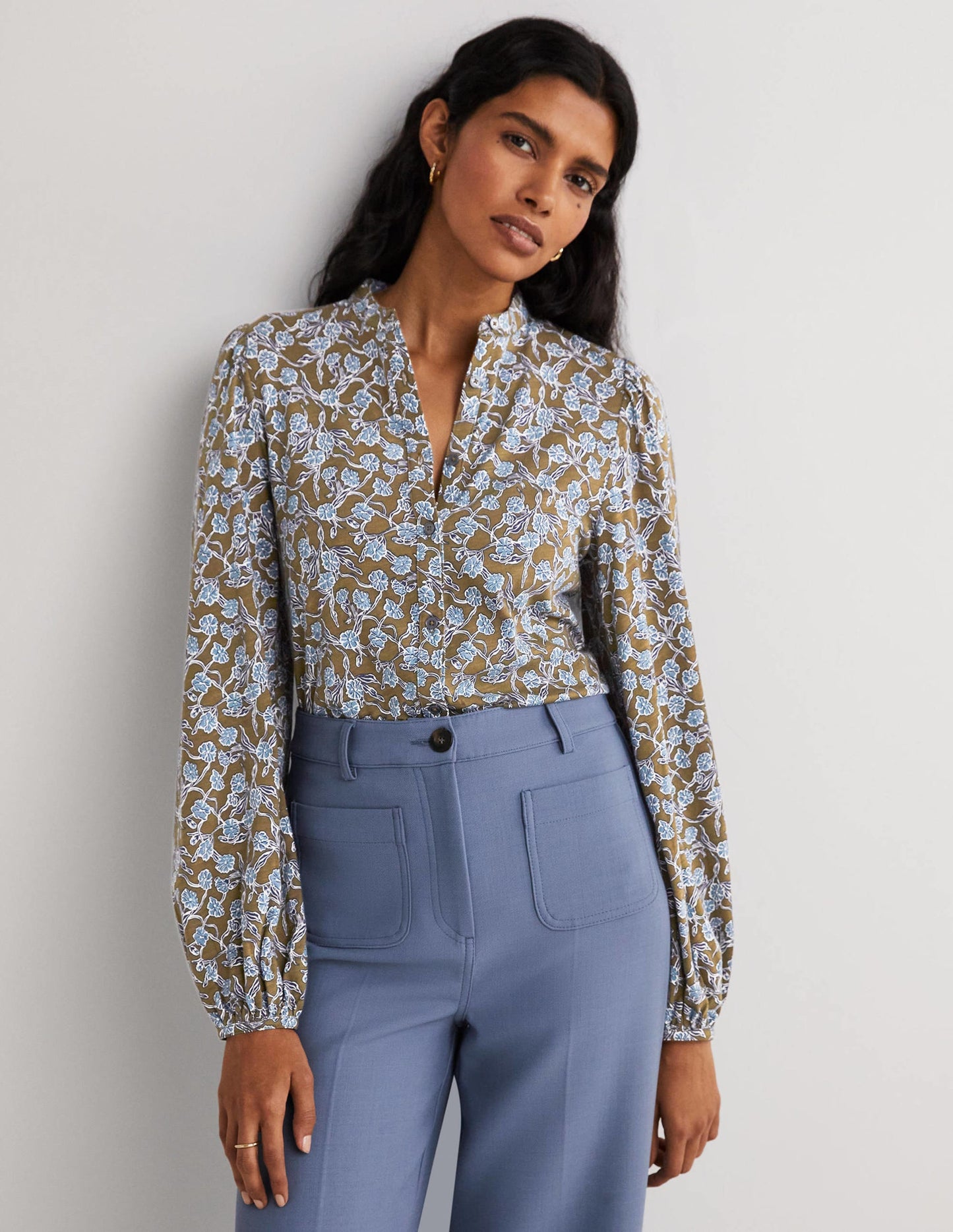 Deep Sleeve Jersey Shirt-Basil, Petal Vine