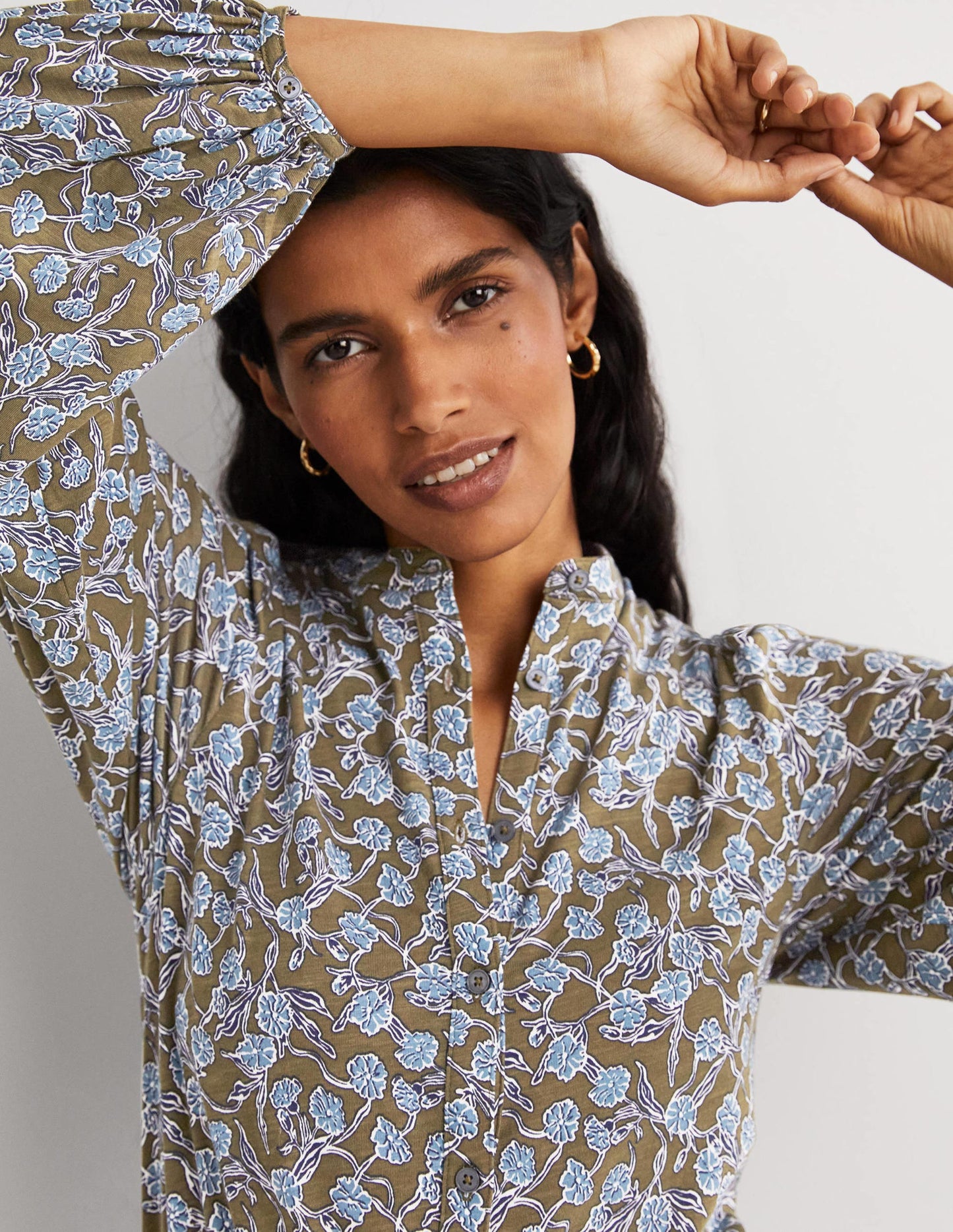 Deep Sleeve Jersey Shirt-Basil, Petal Vine