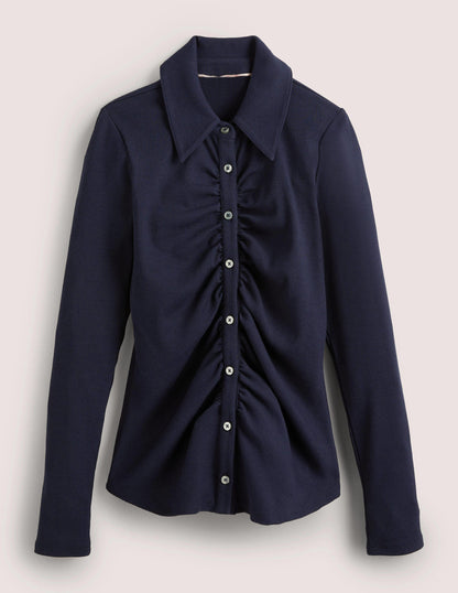 Ruched Front Jersey Shirt-Navy-5