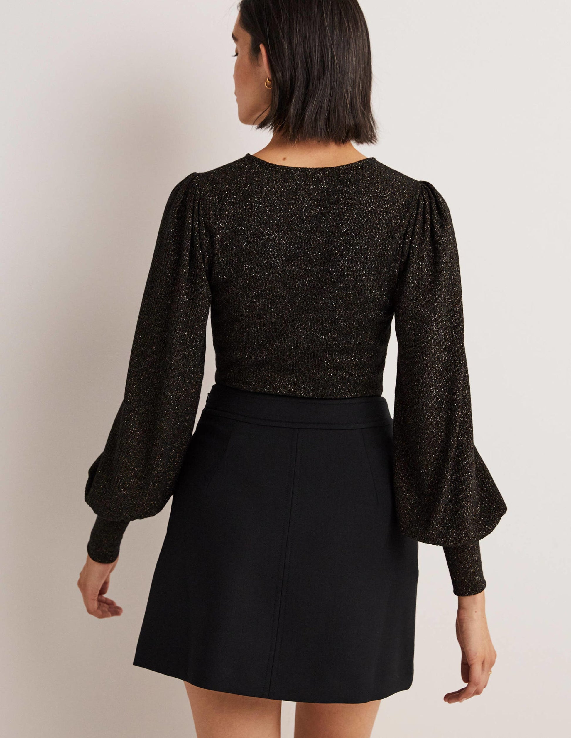 Metallic Blouson Sleeve Top-Black/Gold Sparkle-3