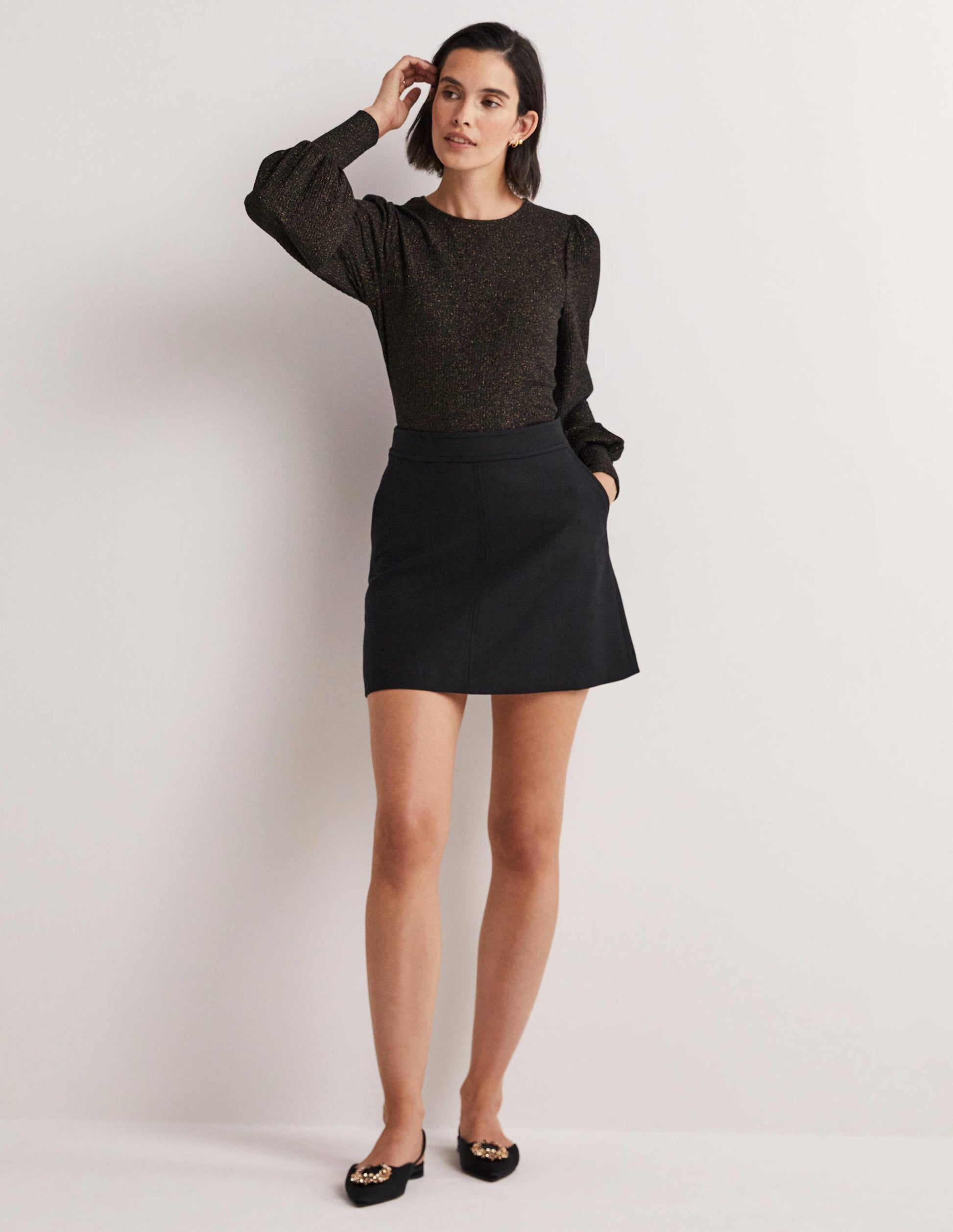 Metallic Blouson Sleeve Top-Black/Gold Sparkle-4