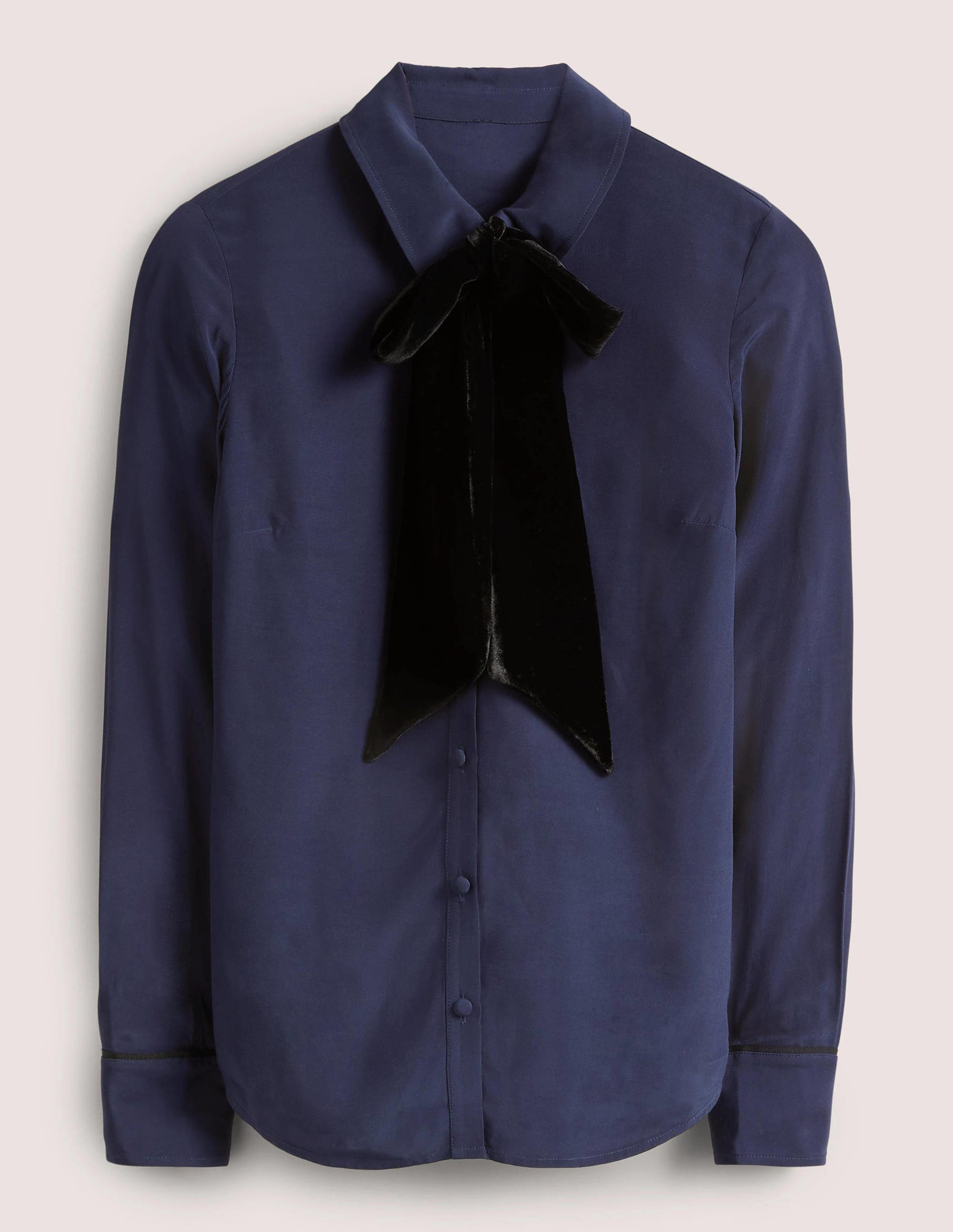 Bow Detail Classic Shirt-Navy-5