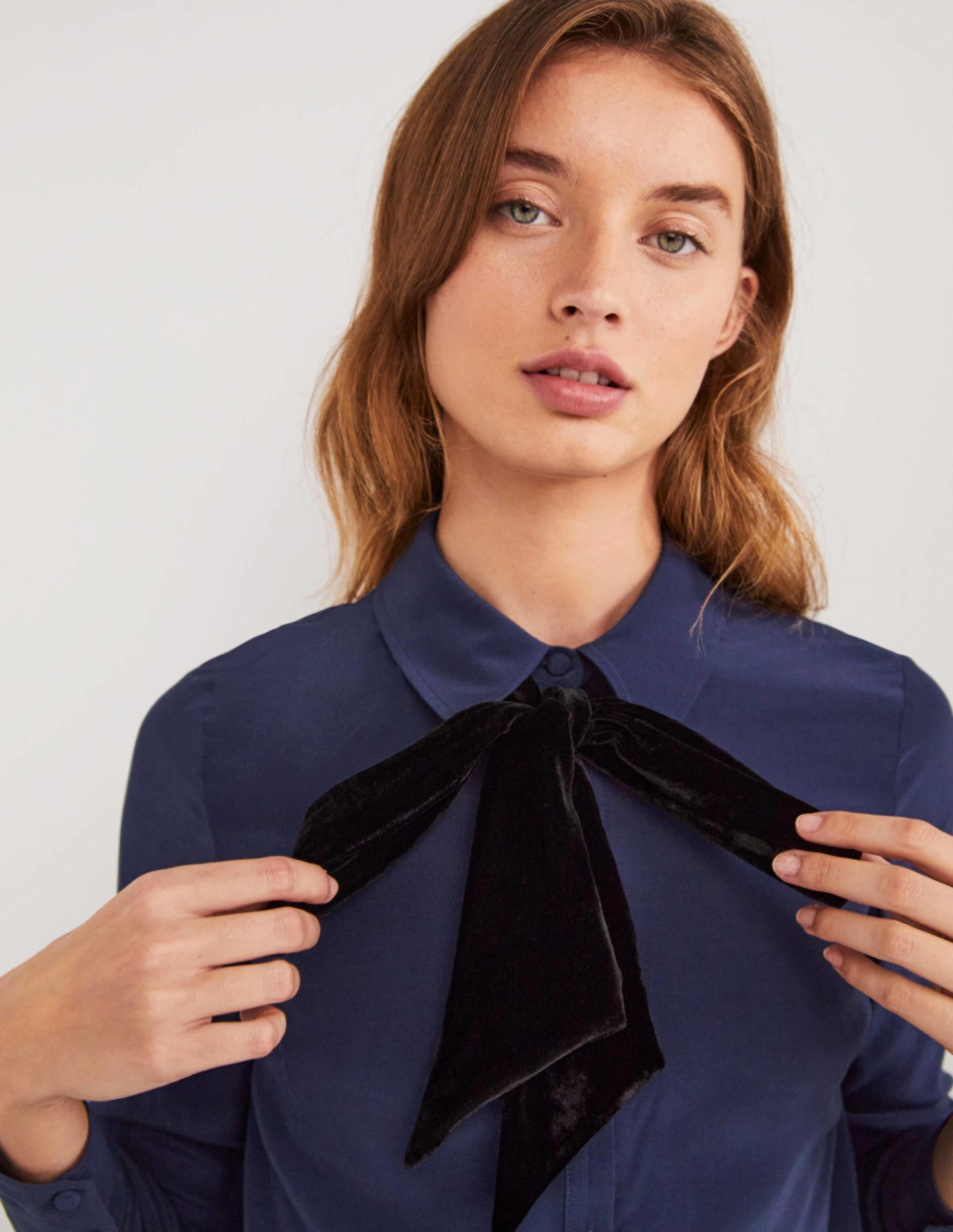 Bow Detail Classic Shirt-Navy