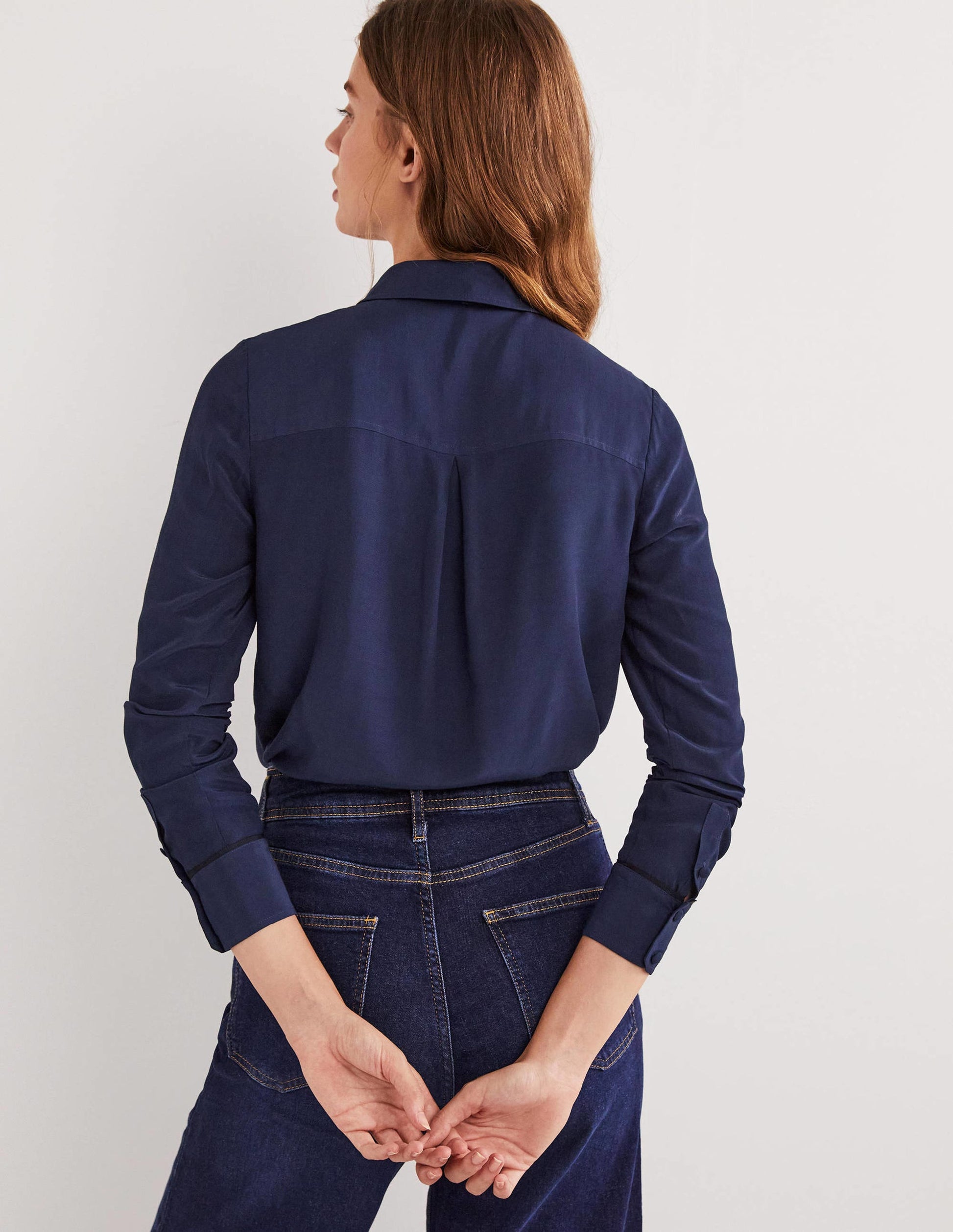 Bow Detail Classic Shirt-Navy-3