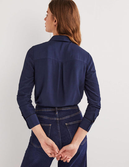 Bow Detail Classic Shirt-Navy-3