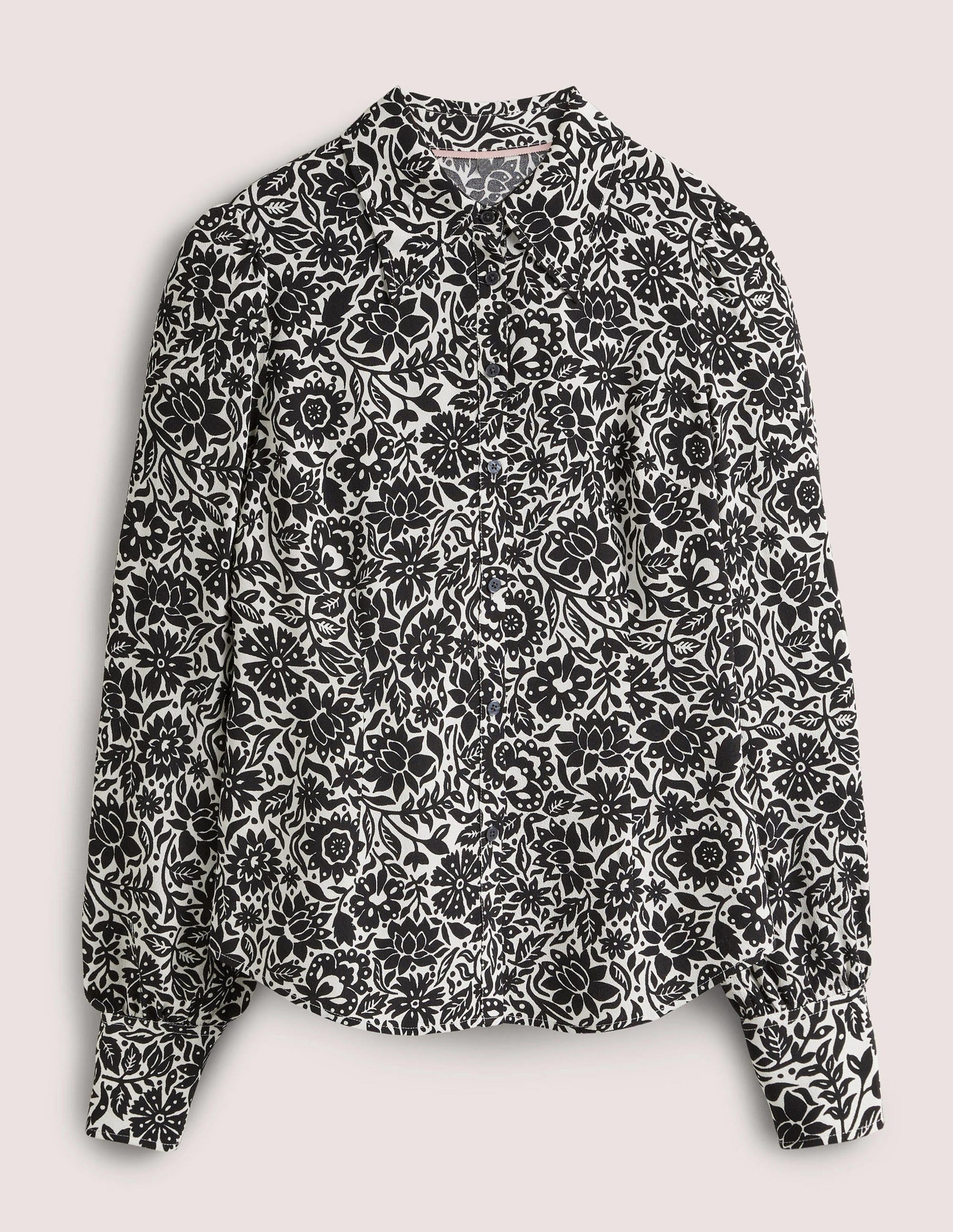 Dart Detail Fitted Shirt-Black, Foliage Bloom-5