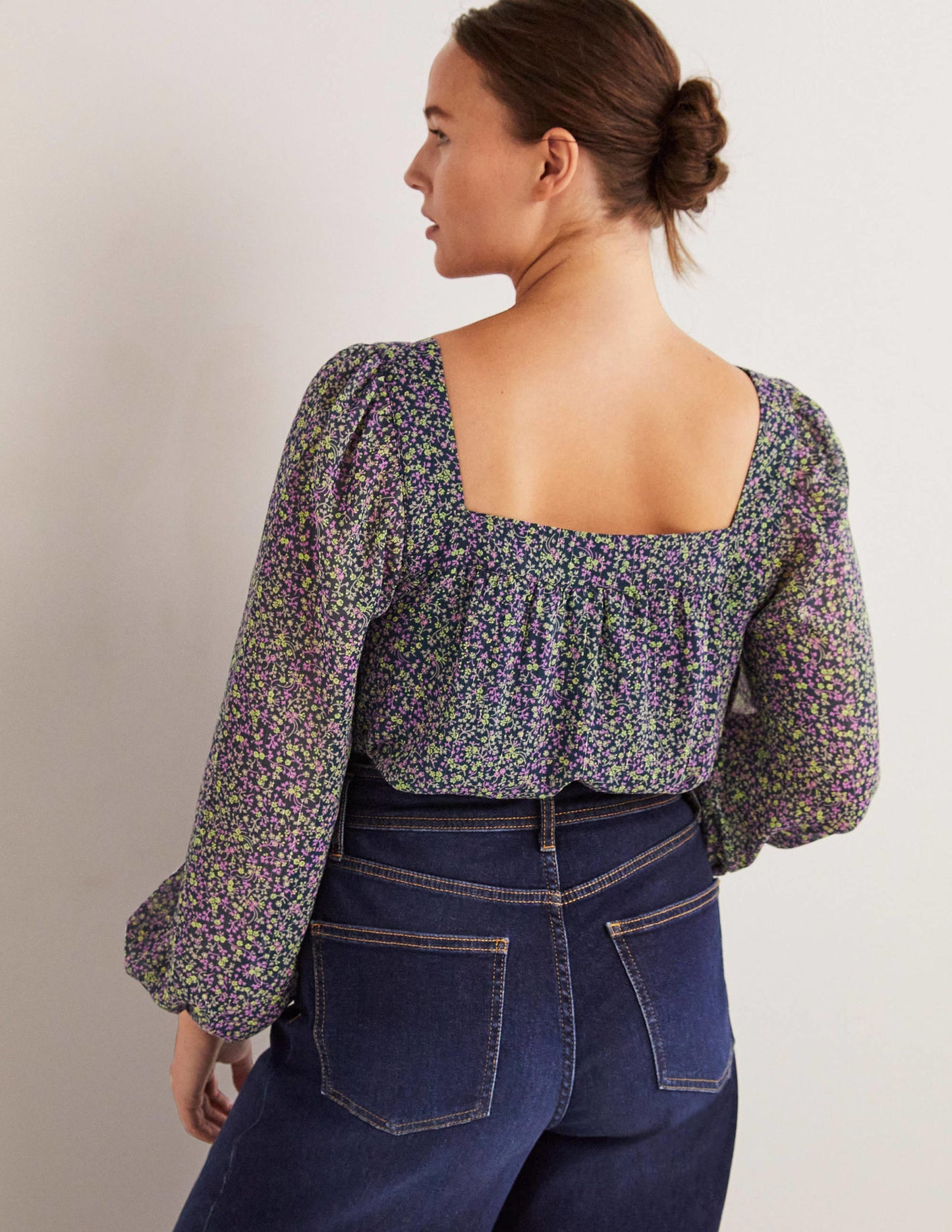 Square Neck Printed Top-Seaweed, Wild Vine