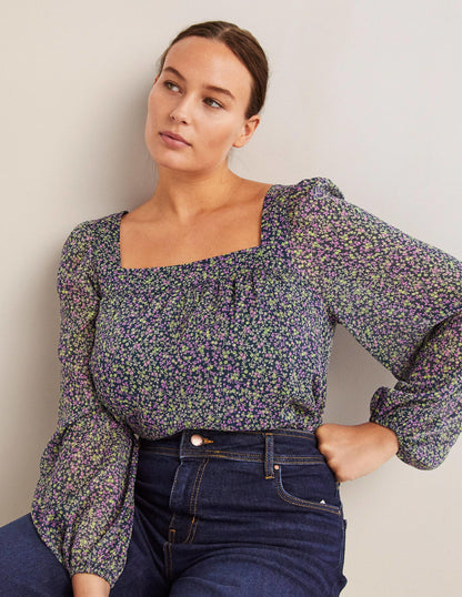 Square Neck Printed Top-Seaweed, Wild Vine-4