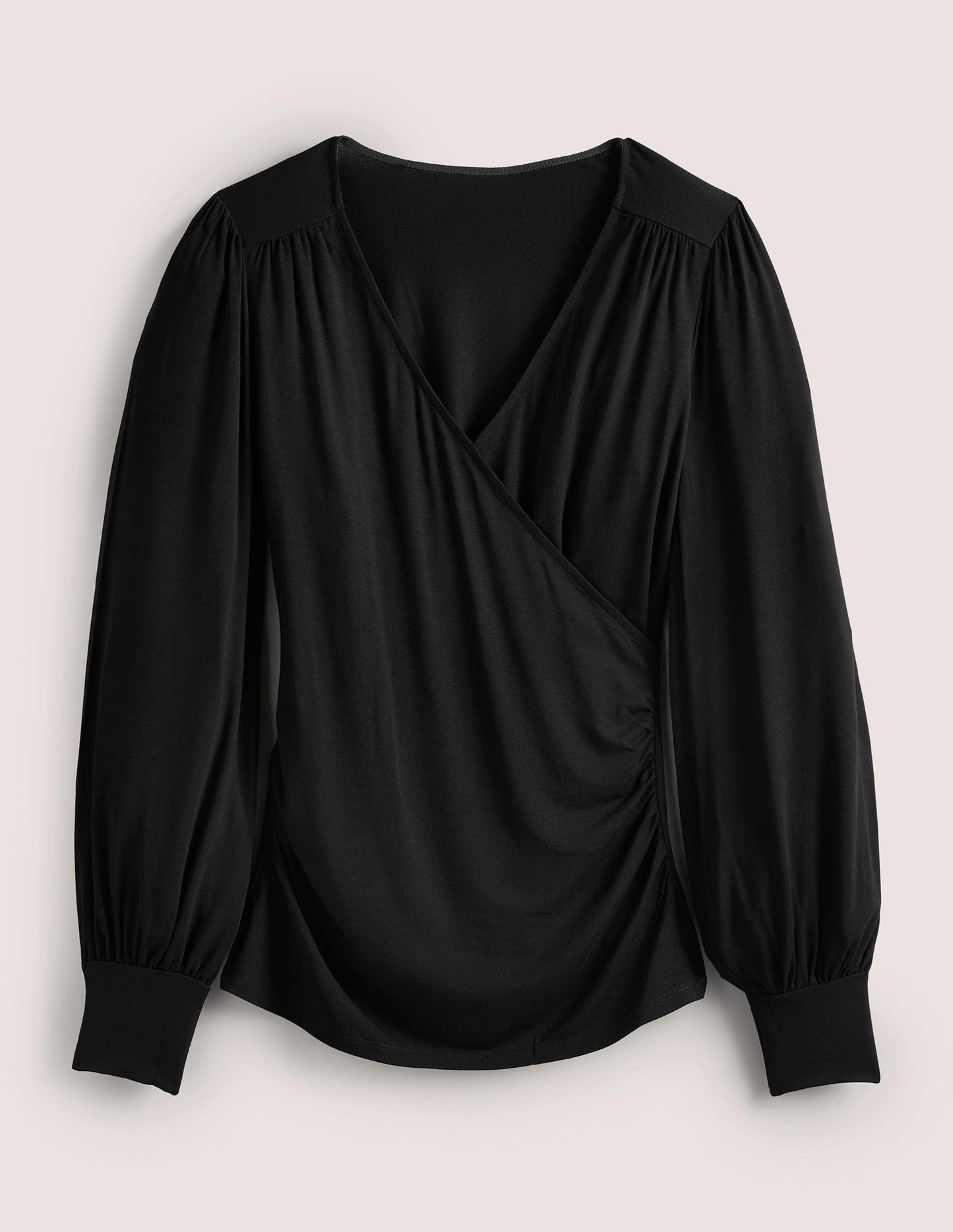 Blouson Wrap Top-Black