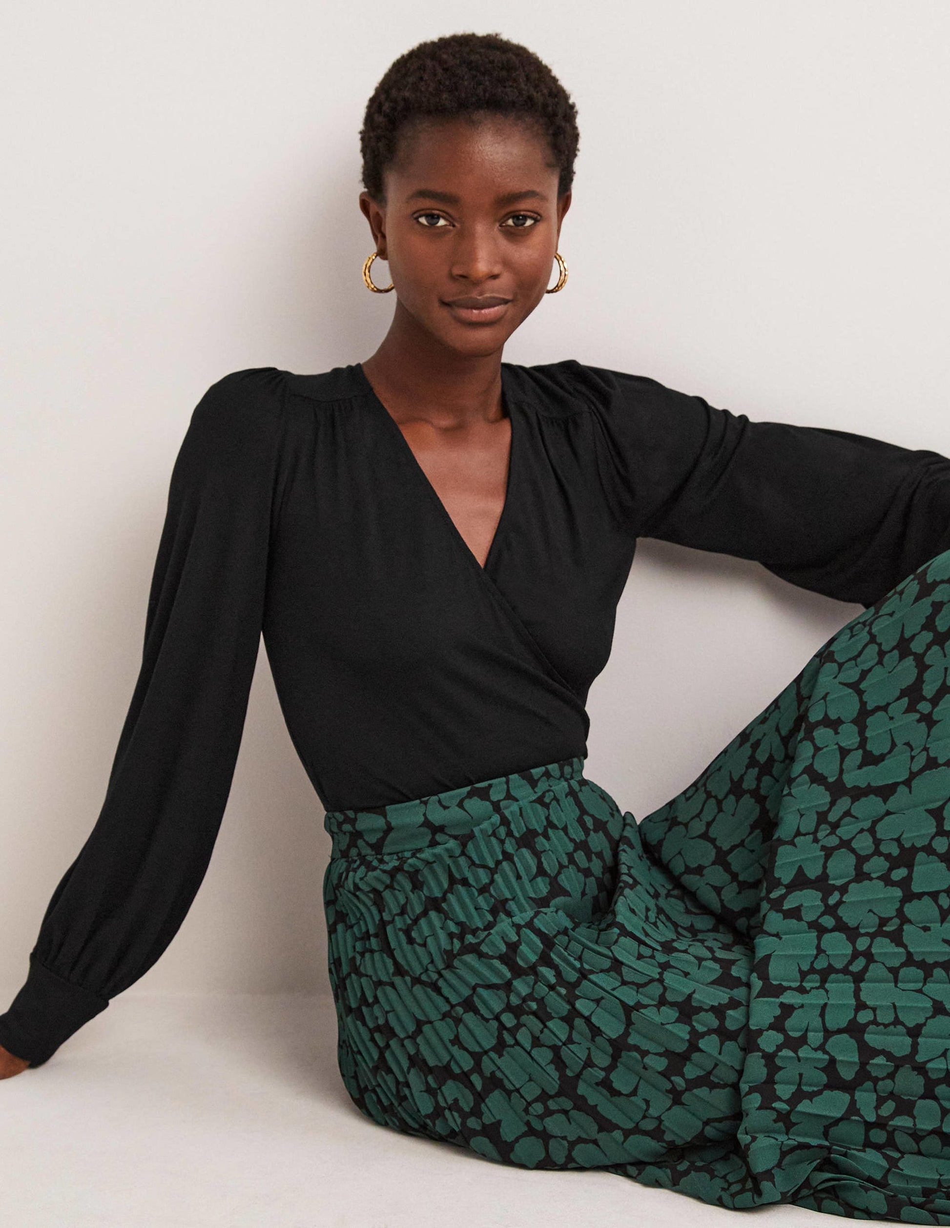 Blouson Wrap Top-Black-1