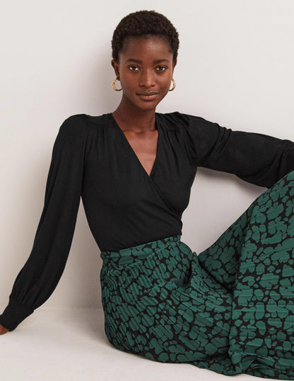 Blouson Wrap Top-Black-1