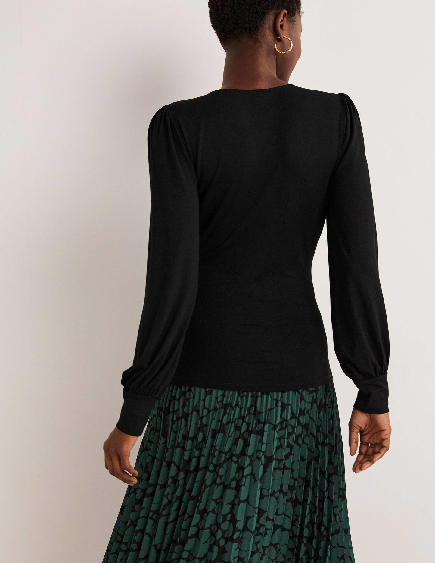 Blouson Wrap Top-Black