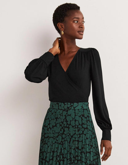 Blouson Wrap Top-Black-4