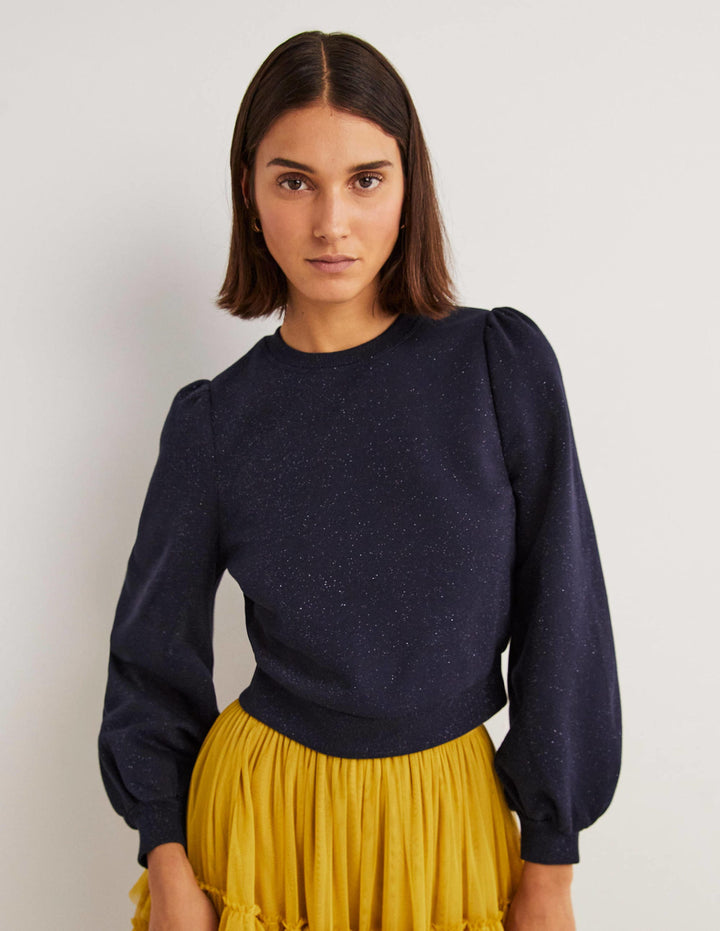 Cropped Sparkle Sweatshirt-Navy, Sparkle