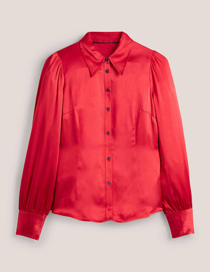 Dart Detail Satin Fitted Shirt-Strawberry Tart Red-7