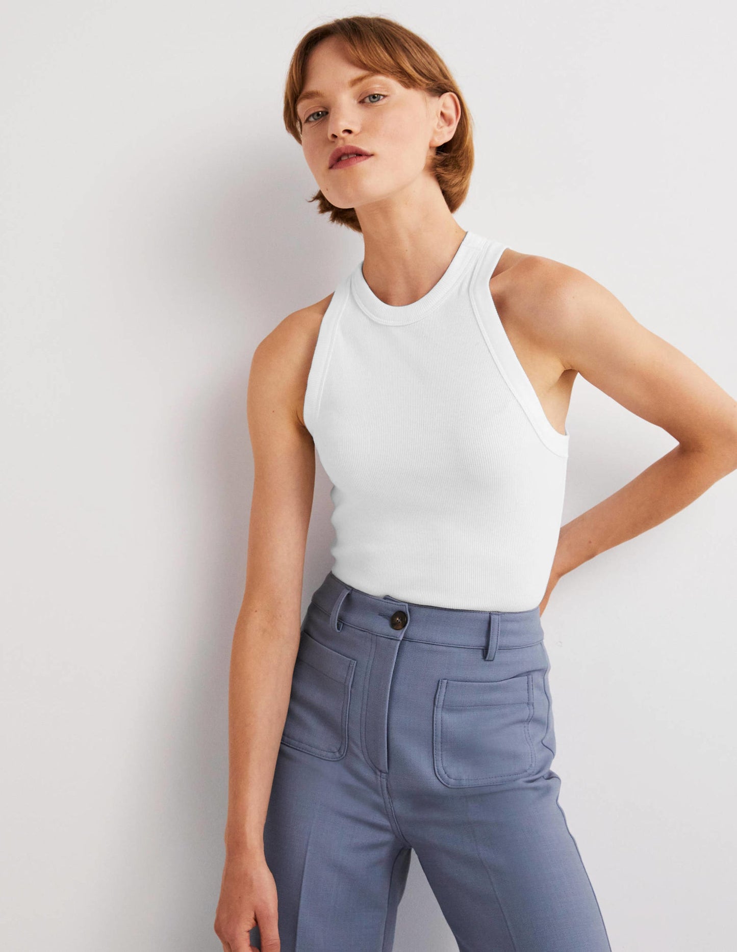 Cotton Ribbed Vest-White