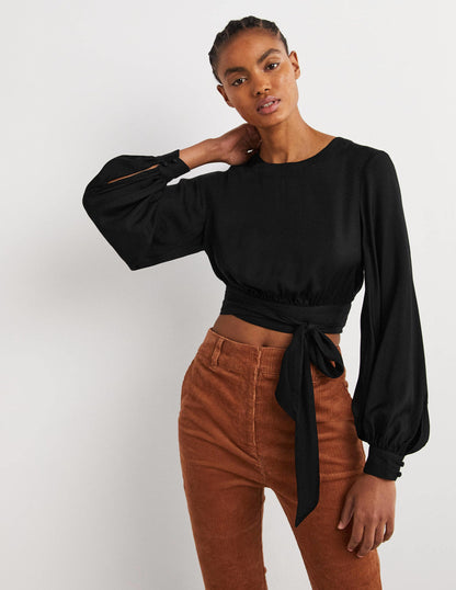 Long Sleeve Crop Top-Black-1